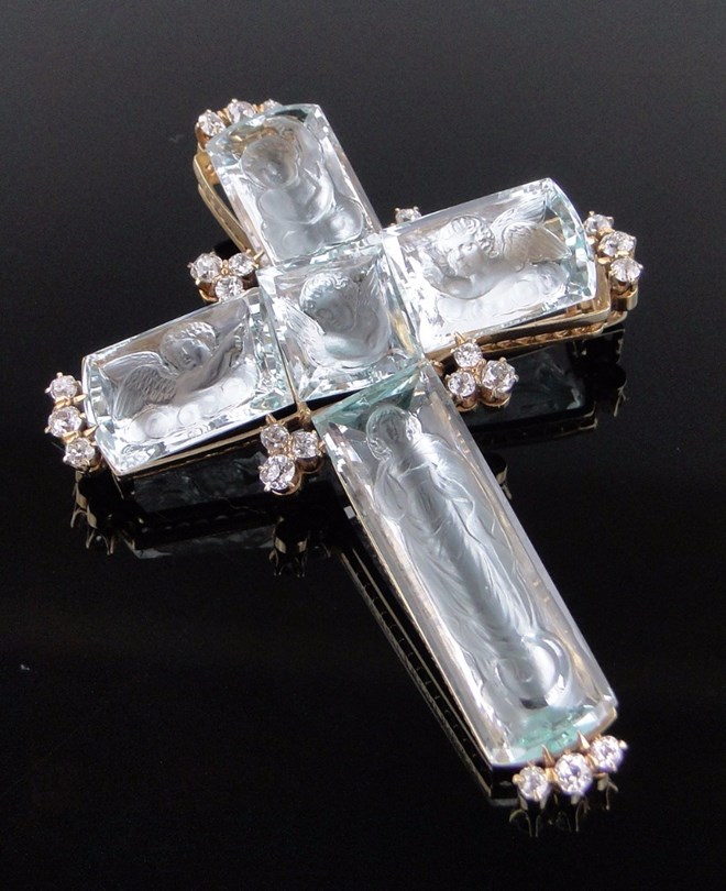 Stunning Tiffany Gold and Aquamarine Cross! Image