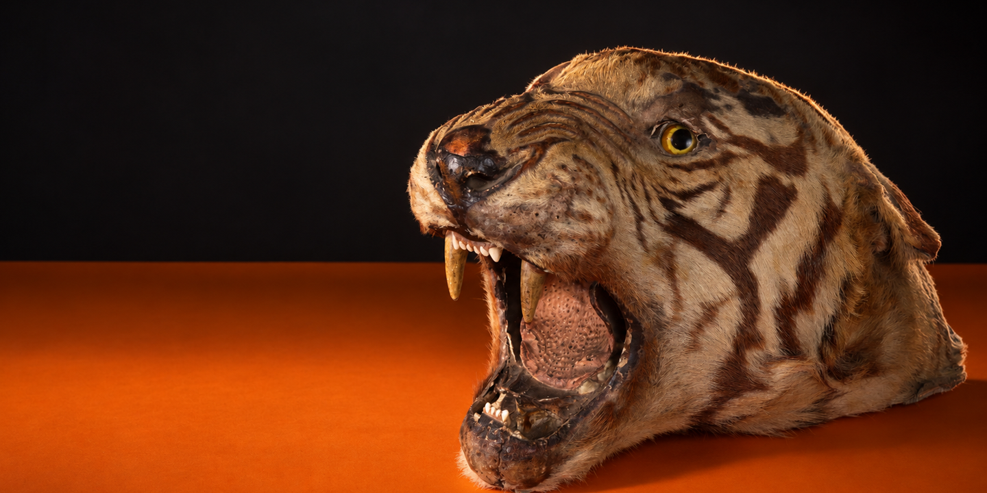 Moody Antique Tiger Against Black And Orange (1)