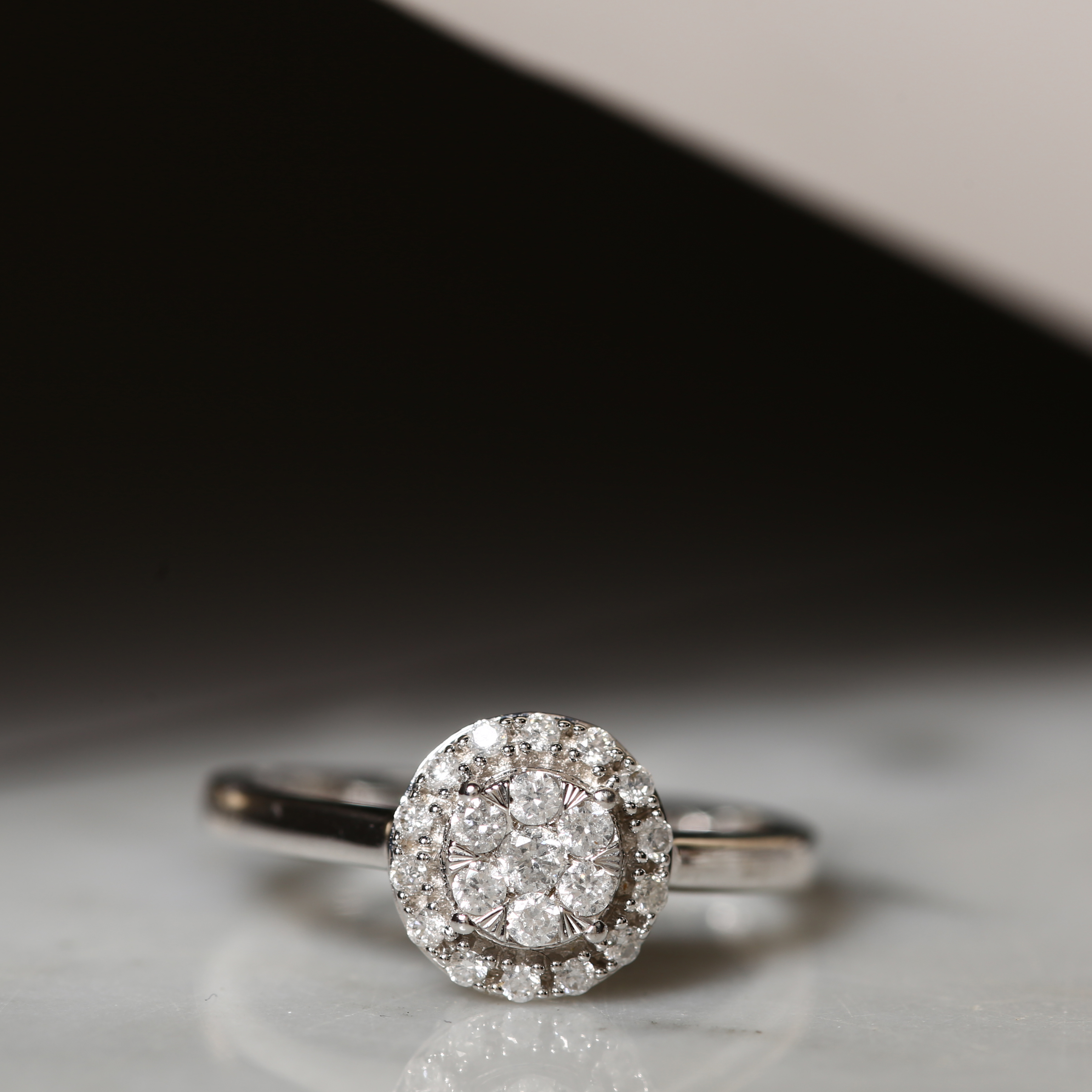 9ct White Gold Diamond Halo Cluster Ring